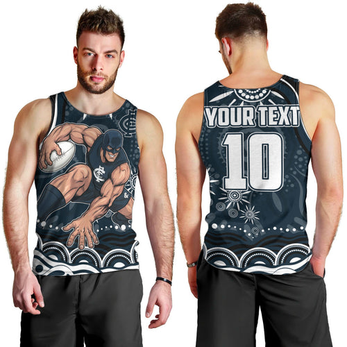 Personalized Carlton Blues Rugby Men Tank Top Aboriginal Dot Art - Dreamtime Football Mascot