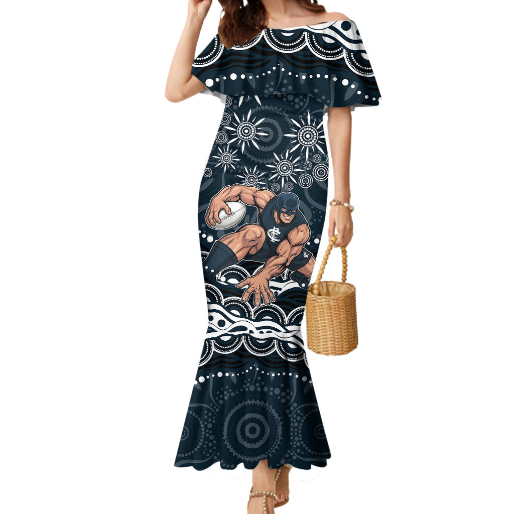 Personalized Carlton Blues Rugby Mermaid Dress Aboriginal Dot Art - Dreamtime Football Mascot