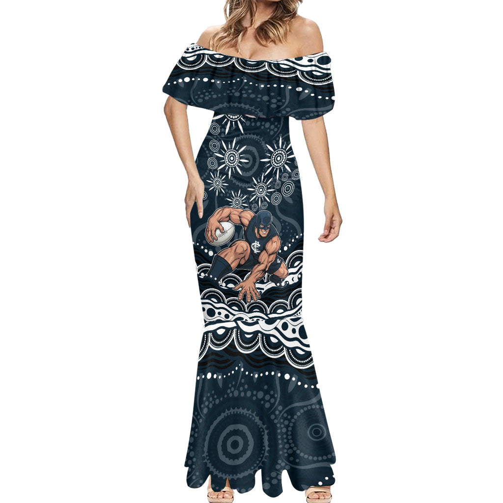 Personalized Carlton Blues Rugby Mermaid Dress Aboriginal Dot Art - Dreamtime Football Mascot