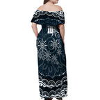 Personalized Carlton Blues Rugby Off Shoulder Maxi Dress Aboriginal Dot Art - Dreamtime Football Mascot