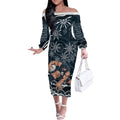 Personalized Carlton Blues Rugby Off The Shoulder Long Sleeve Dress Aboriginal Dot Art - Dreamtime Football Mascot