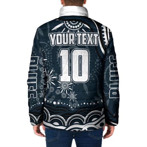 Personalized Carlton Blues Rugby Padded Jacket Aboriginal Dot Art - Dreamtime Football Mascot