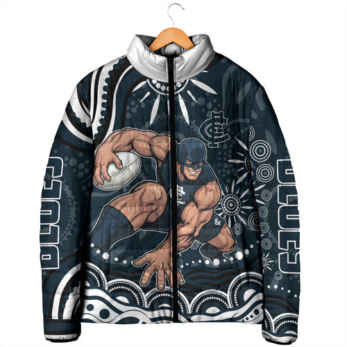 Personalized Carlton Blues Rugby Padded Jacket Aboriginal Dot Art - Dreamtime Football Mascot