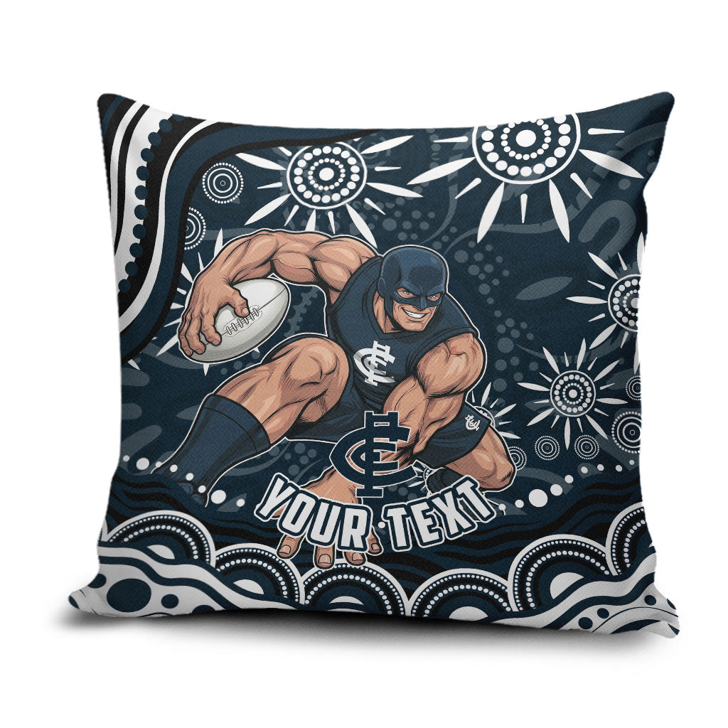 Personalized Carlton Blues Rugby Pillow Cover Aboriginal Dot Art - Dreamtime Football Mascot