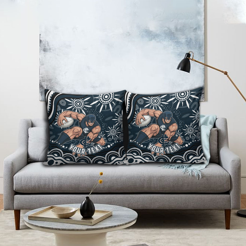 Personalized Carlton Blues Rugby Pillow Cover Aboriginal Dot Art - Dreamtime Football Mascot