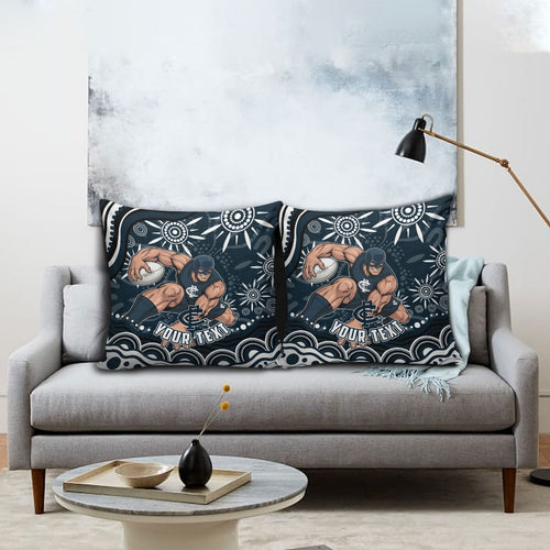 Personalized Carlton Blues Rugby Pillow Cover Aboriginal Dot Art - Dreamtime Football Mascot