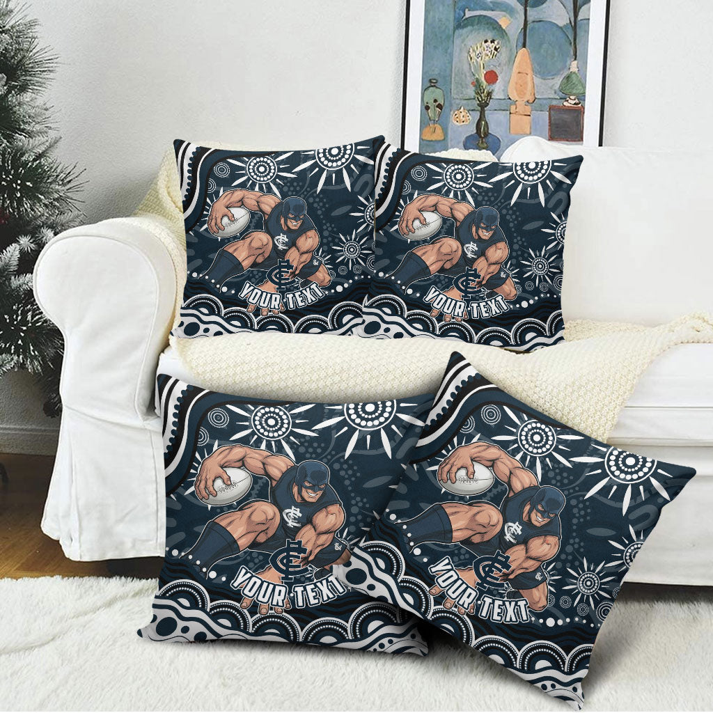 Personalized Carlton Blues Rugby Pillow Cover Aboriginal Dot Art - Dreamtime Football Mascot