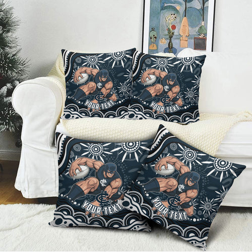 Personalized Carlton Blues Rugby Pillow Cover Aboriginal Dot Art - Dreamtime Football Mascot