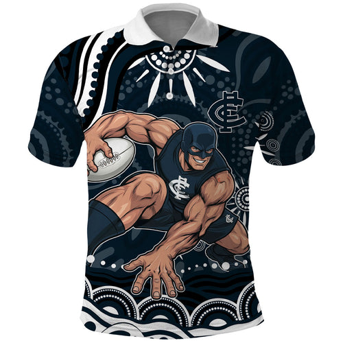 Personalized Carlton Blues Rugby Polo Shirt Aboriginal Dot Art - Dreamtime Football Mascot