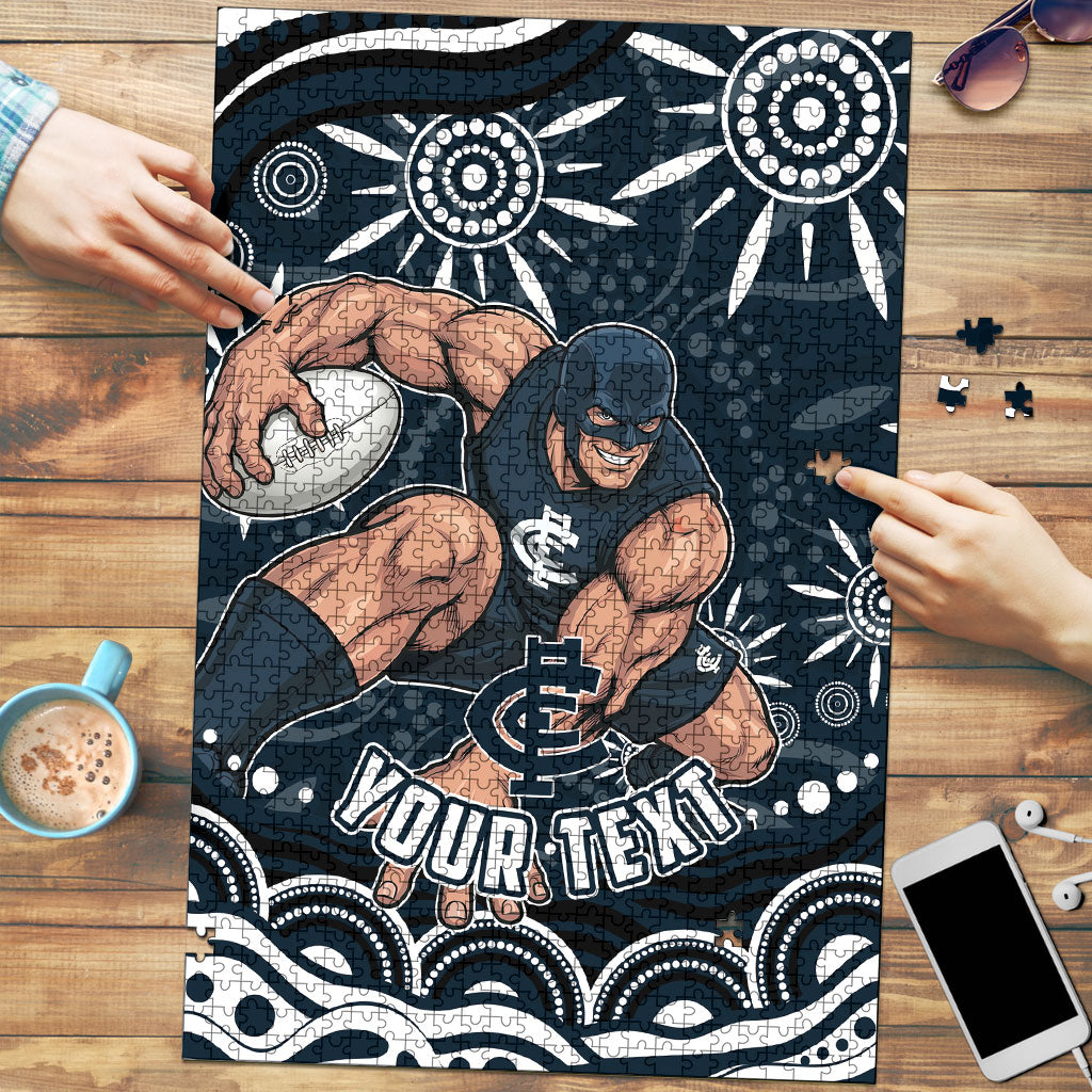 Personalized Carlton Blues Rugby Puzzle Aboriginal Dot Art - Dreamtime Football Mascot