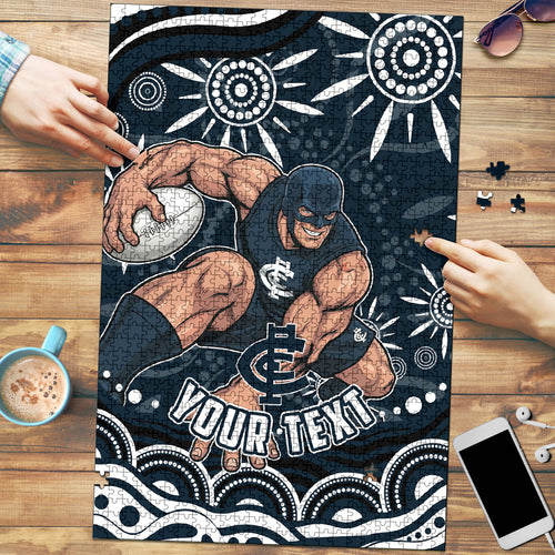 Personalized Carlton Blues Rugby Puzzle Aboriginal Dot Art - Dreamtime Football Mascot
