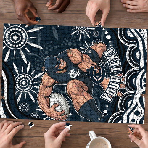 Personalized Carlton Blues Rugby Puzzle Aboriginal Dot Art - Dreamtime Football Mascot