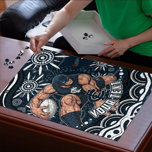 Personalized Carlton Blues Rugby Puzzle Aboriginal Dot Art - Dreamtime Football Mascot