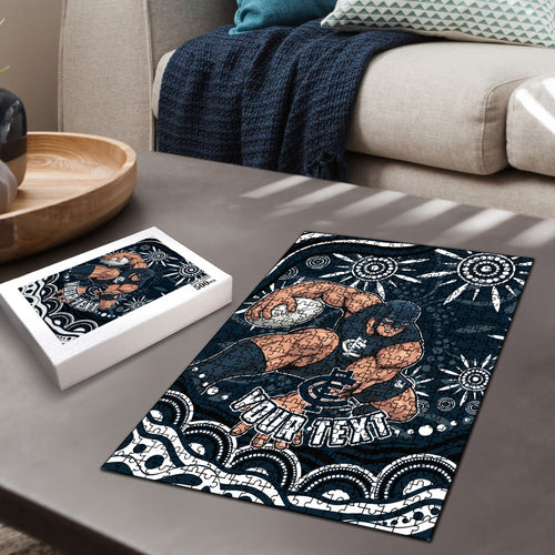 Personalized Carlton Blues Rugby Puzzle Aboriginal Dot Art - Dreamtime Football Mascot