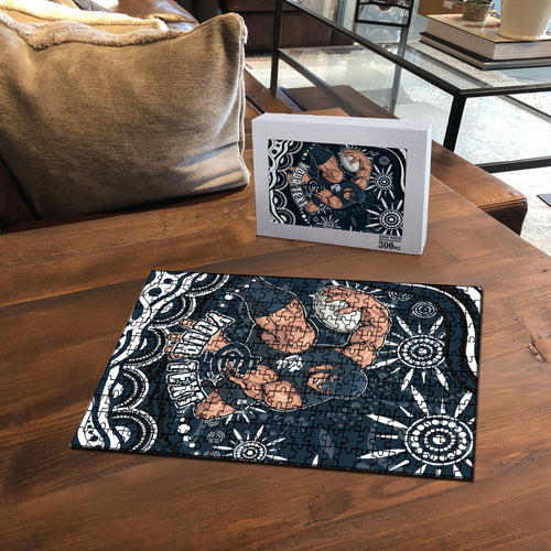 Personalized Carlton Blues Rugby Puzzle Aboriginal Dot Art - Dreamtime Football Mascot