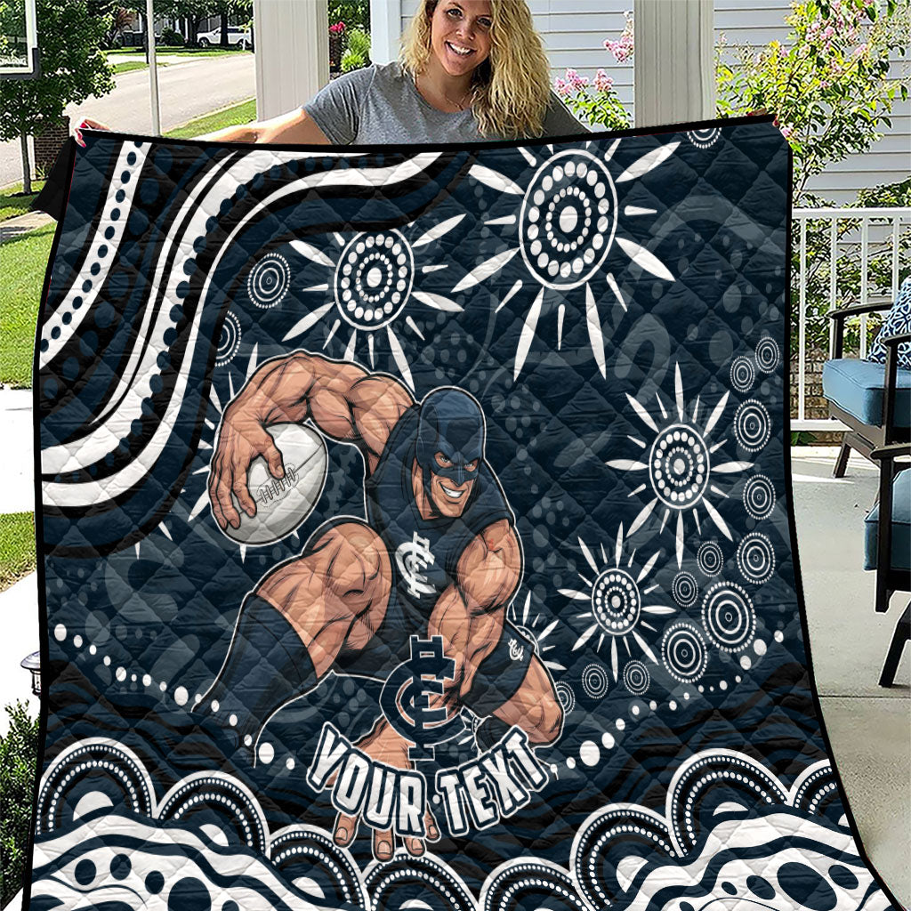 Personalized Carlton Blues Rugby Quilt Aboriginal Dot Art - Dreamtime Football Mascot