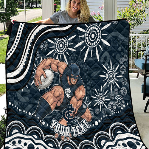 Personalized Carlton Blues Rugby Quilt Aboriginal Dot Art - Dreamtime Football Mascot