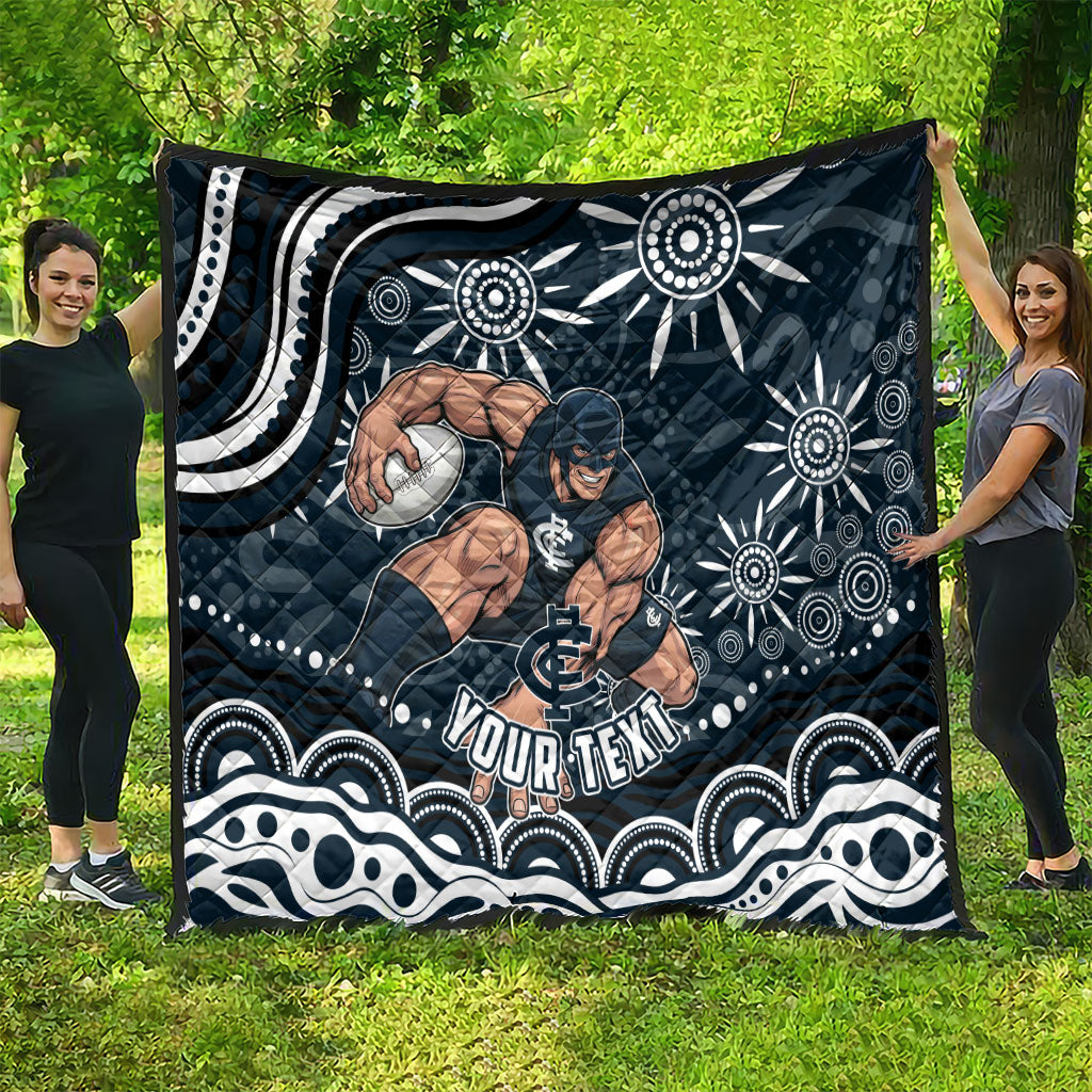 Personalized Carlton Blues Rugby Quilt Aboriginal Dot Art - Dreamtime Football Mascot
