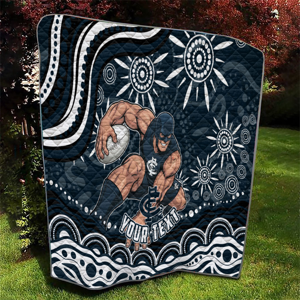 Personalized Carlton Blues Rugby Quilt Aboriginal Dot Art - Dreamtime Football Mascot