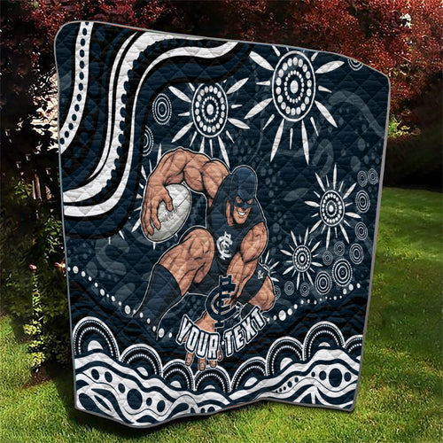 Personalized Carlton Blues Rugby Quilt Aboriginal Dot Art - Dreamtime Football Mascot