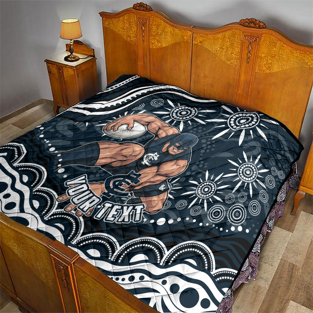Personalized Carlton Blues Rugby Quilt Aboriginal Dot Art - Dreamtime Football Mascot