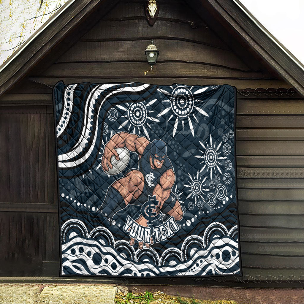 Personalized Carlton Blues Rugby Quilt Aboriginal Dot Art - Dreamtime Football Mascot