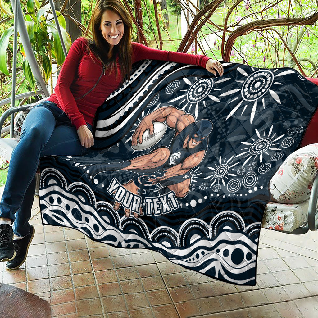 Personalized Carlton Blues Rugby Quilt Aboriginal Dot Art - Dreamtime Football Mascot