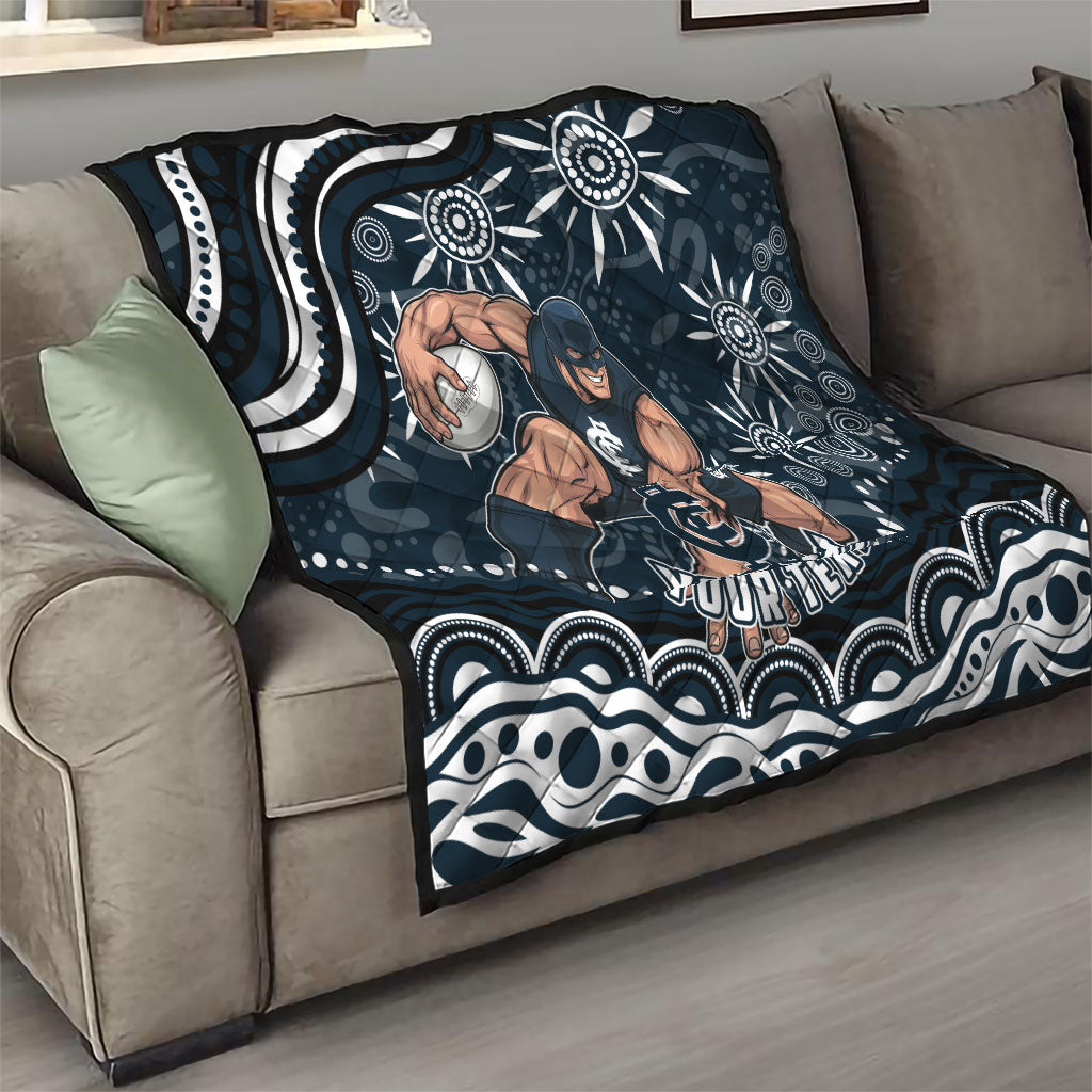 Personalized Carlton Blues Rugby Quilt Aboriginal Dot Art - Dreamtime Football Mascot