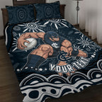 Personalized Carlton Blues Rugby Quilt Bed Set Aboriginal Dot Art - Dreamtime Football Mascot