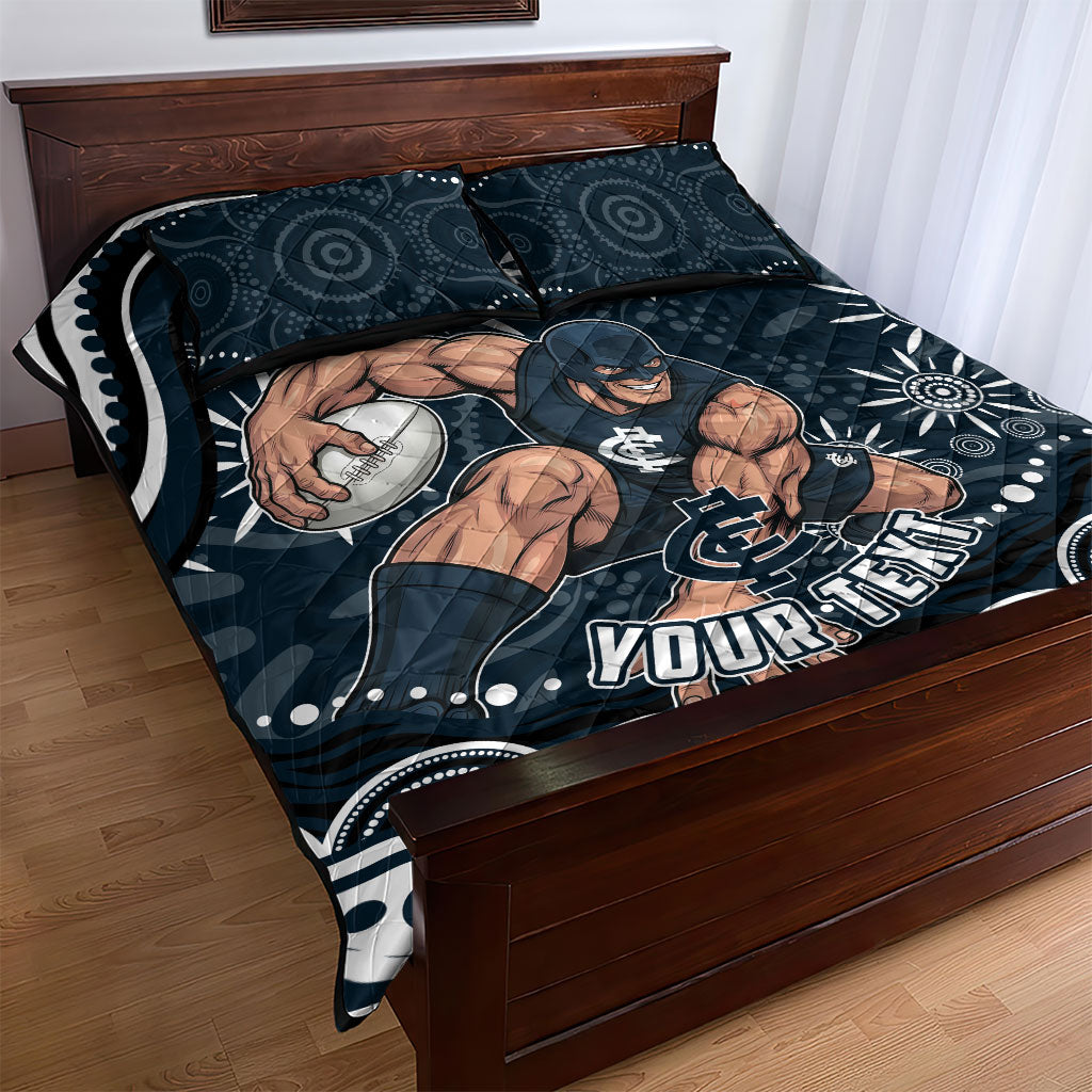 Personalized Carlton Blues Rugby Quilt Bed Set Aboriginal Dot Art - Dreamtime Football Mascot
