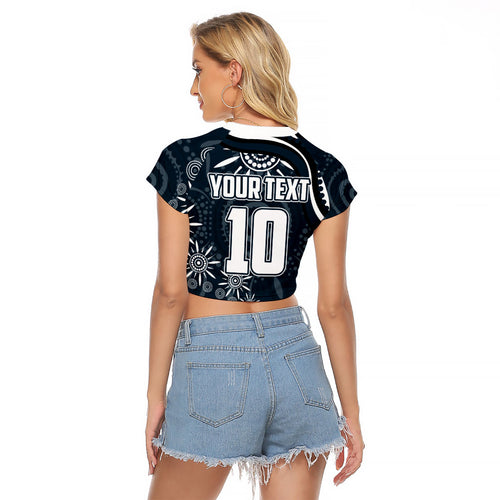 Personalized Carlton Blues Rugby Raglan Cropped T Shirt Aboriginal Dot Art - Dreamtime Football Mascot