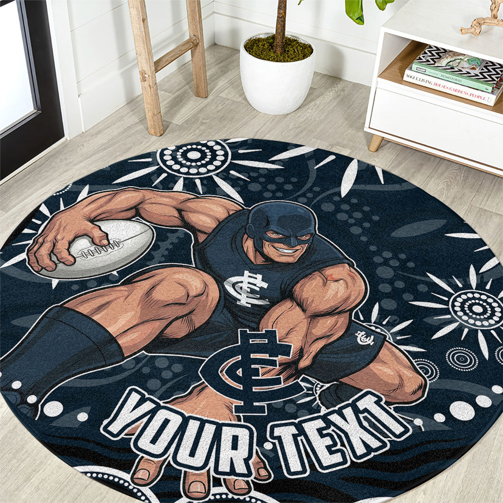 Personalized Carlton Blues Rugby Round Carpet Aboriginal Dot Art - Dreamtime Football Mascot
