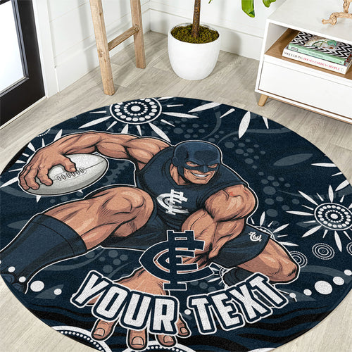 Personalized Carlton Blues Rugby Round Carpet Aboriginal Dot Art - Dreamtime Football Mascot