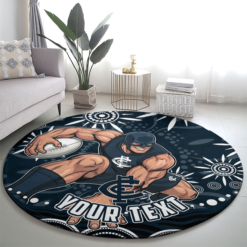 Personalized Carlton Blues Rugby Round Carpet Aboriginal Dot Art - Dreamtime Football Mascot