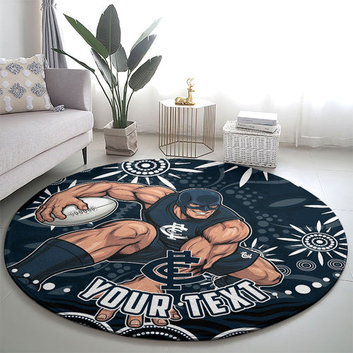 Personalized Carlton Blues Rugby Round Carpet Aboriginal Dot Art - Dreamtime Football Mascot