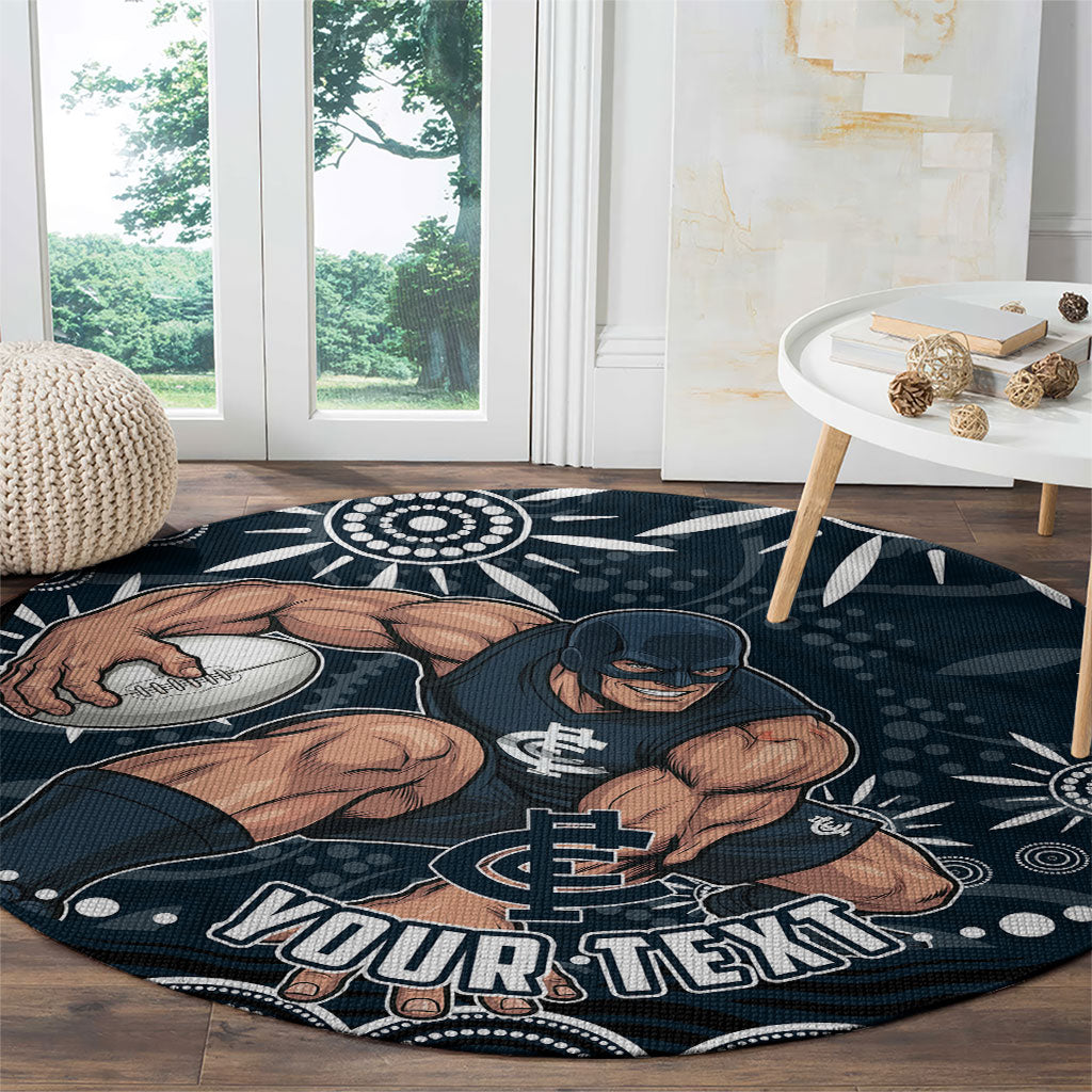 Personalized Carlton Blues Rugby Round Carpet Aboriginal Dot Art - Dreamtime Football Mascot