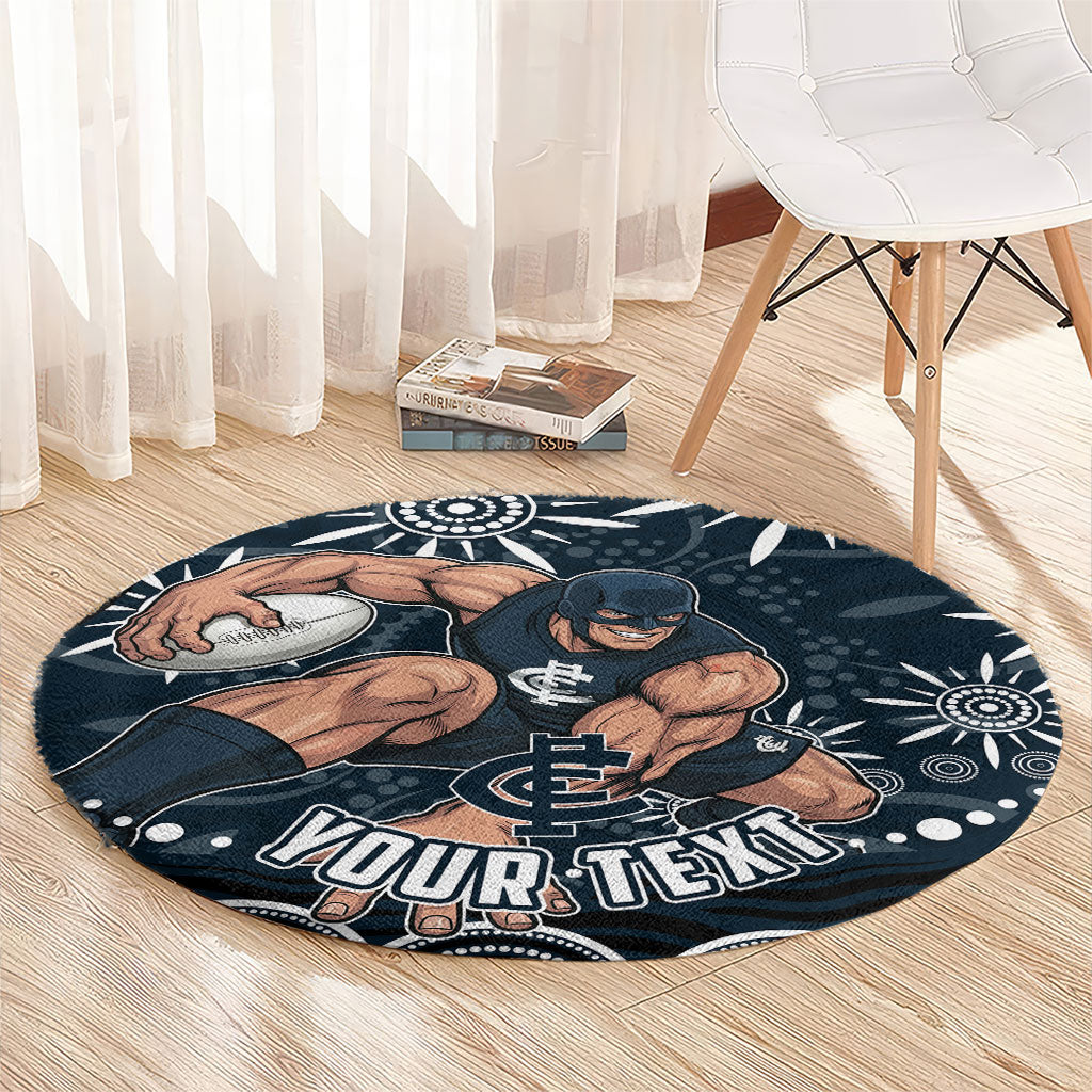 Personalized Carlton Blues Rugby Round Carpet Aboriginal Dot Art - Dreamtime Football Mascot