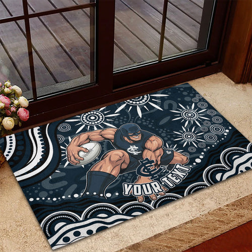 Personalized Carlton Blues Rugby Rubber Doormat Aboriginal Dot Art - Dreamtime Football Mascot