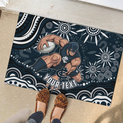 Personalized Carlton Blues Rugby Rubber Doormat Aboriginal Dot Art - Dreamtime Football Mascot