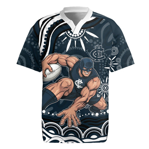 Personalized Carlton Blues Rugby Rugby Jersey Aboriginal Dot Art - Dreamtime Football Mascot