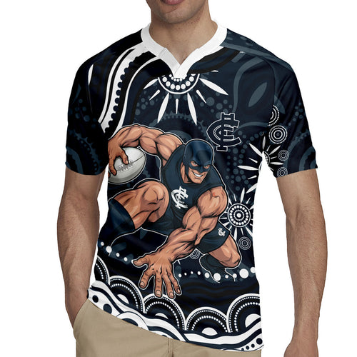 Personalized Carlton Blues Rugby Rugby Jersey Aboriginal Dot Art - Dreamtime Football Mascot