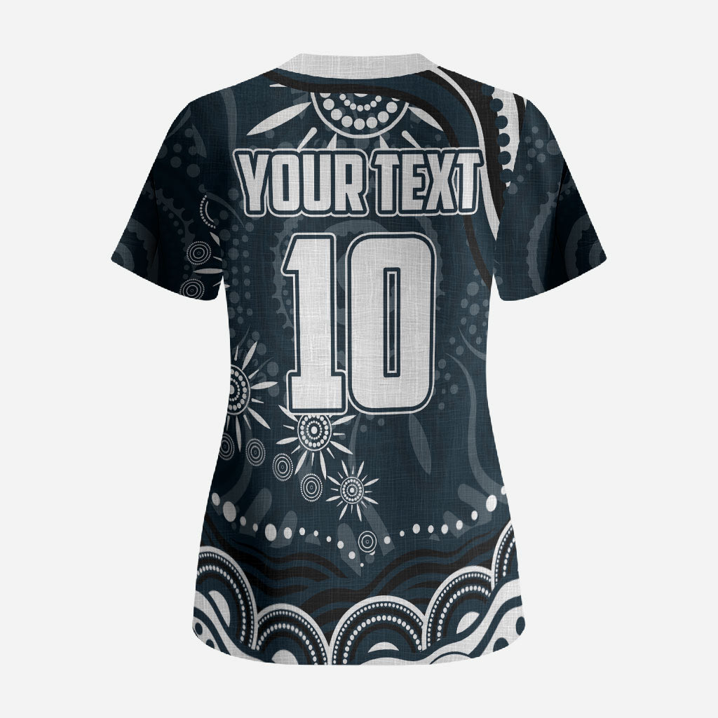 Personalized Carlton Blues Rugby Scrub Top Aboriginal Dot Art - Dreamtime Football Mascot