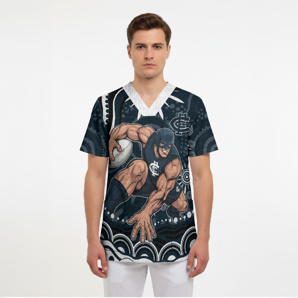 Personalized Carlton Blues Rugby Scrub Top Aboriginal Dot Art - Dreamtime Football Mascot