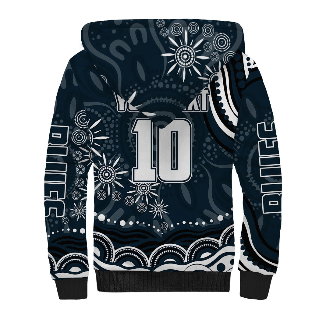 Personalized Carlton Blues Rugby Sherpa Hoodie Aboriginal Dot Art - Dreamtime Football Mascot