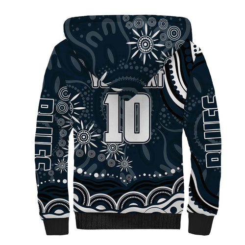 Personalized Carlton Blues Rugby Sherpa Hoodie Aboriginal Dot Art - Dreamtime Football Mascot