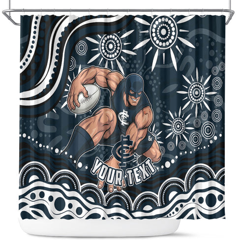 Personalized Carlton Blues Rugby Shower Curtain Aboriginal Dot Art - Dreamtime Football Mascot