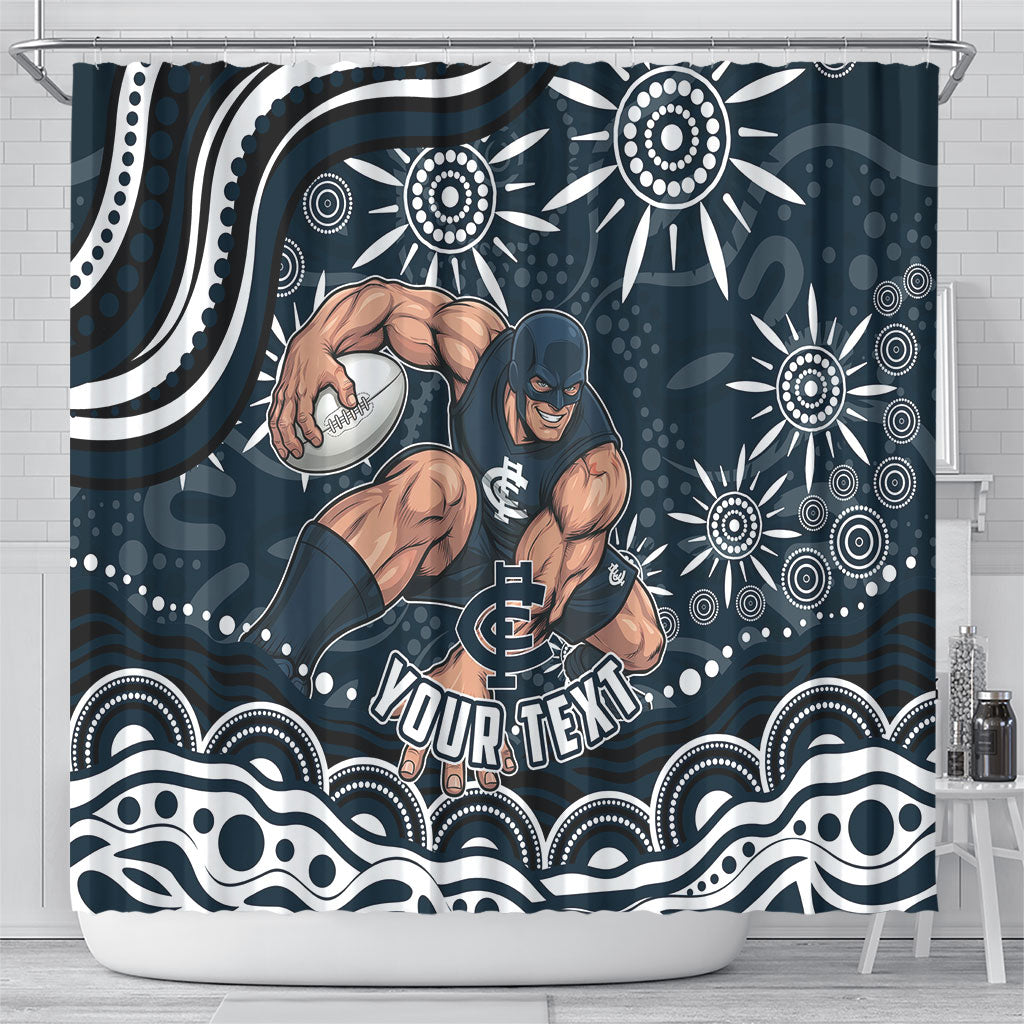 Personalized Carlton Blues Rugby Shower Curtain Aboriginal Dot Art - Dreamtime Football Mascot