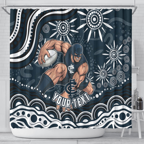 Personalized Carlton Blues Rugby Shower Curtain Aboriginal Dot Art - Dreamtime Football Mascot
