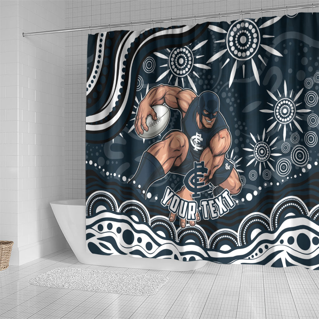Personalized Carlton Blues Rugby Shower Curtain Aboriginal Dot Art - Dreamtime Football Mascot