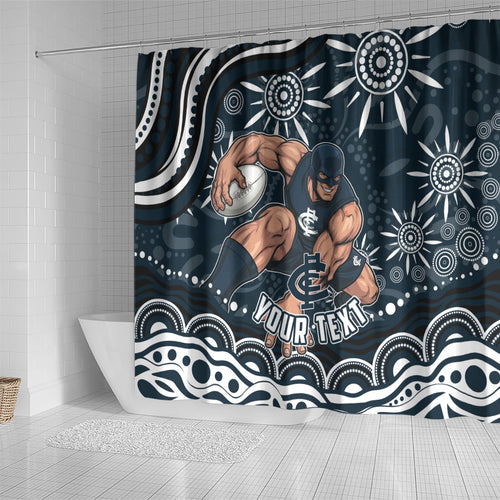 Personalized Carlton Blues Rugby Shower Curtain Aboriginal Dot Art - Dreamtime Football Mascot